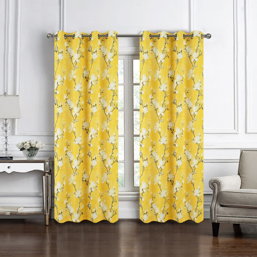 Blossom Printed Blackout Grommet Panel 84" Yellow
