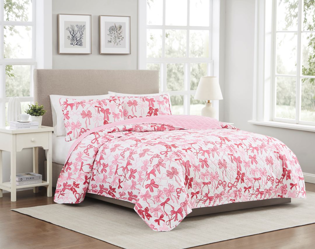 Christina Bows 3pc REV-HNG Quilt  Q