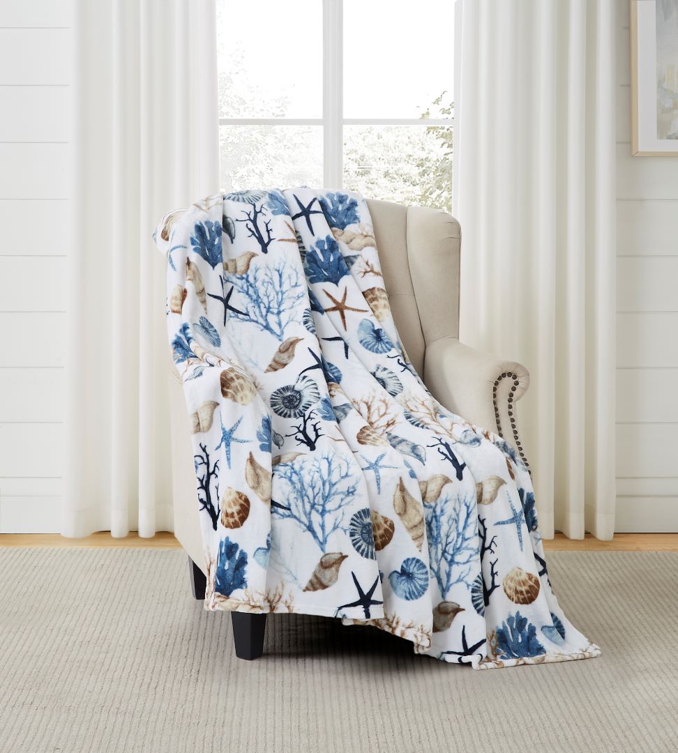 Coastal Coral Reef Printed Flannel Throw 50"x70"