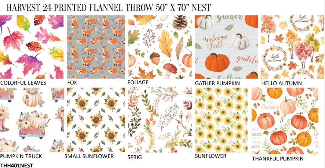 GB Harvest 24 Printed Flannel Throw 50"x70" NEST