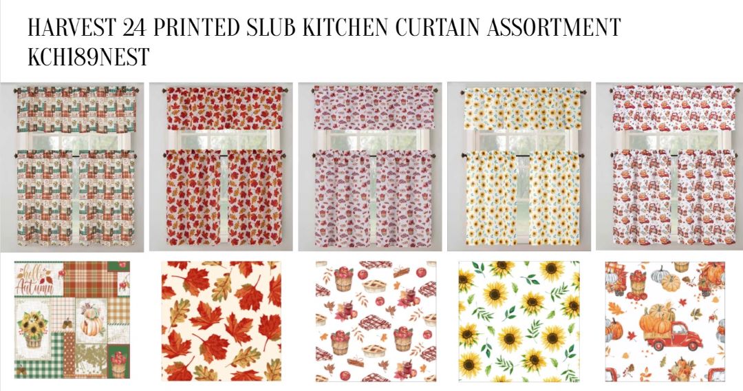 Harvest 24 Printed Slub Kitchen Curtain Assorted