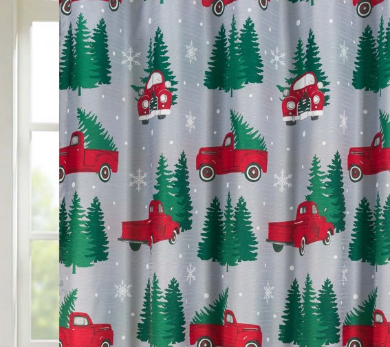 Holiday Truck Grey Printed Kitchen Curtain