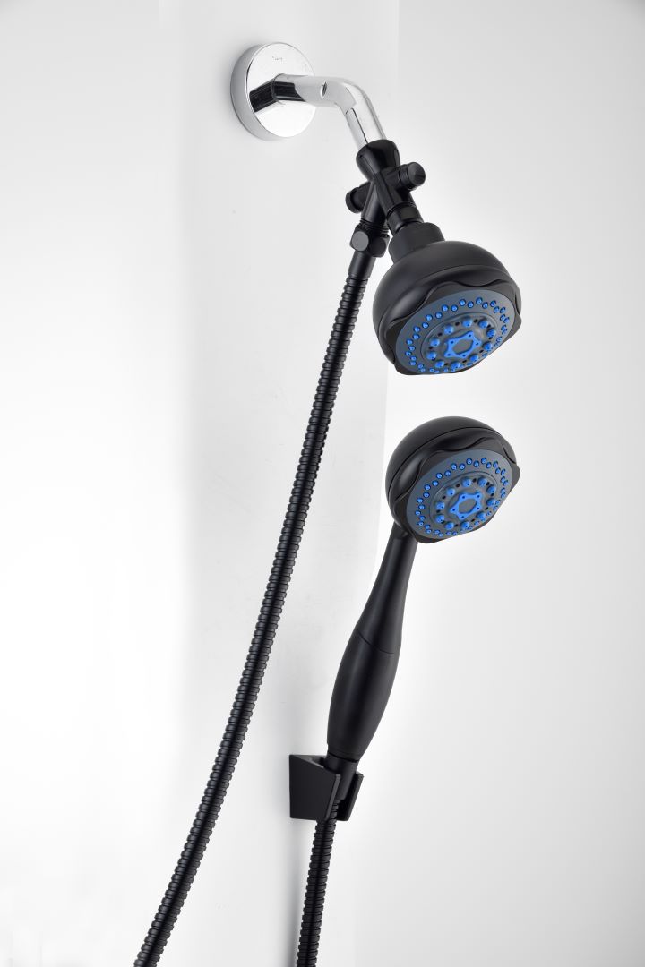 5 Function Shower Head Set Black & Satin 9.5cm