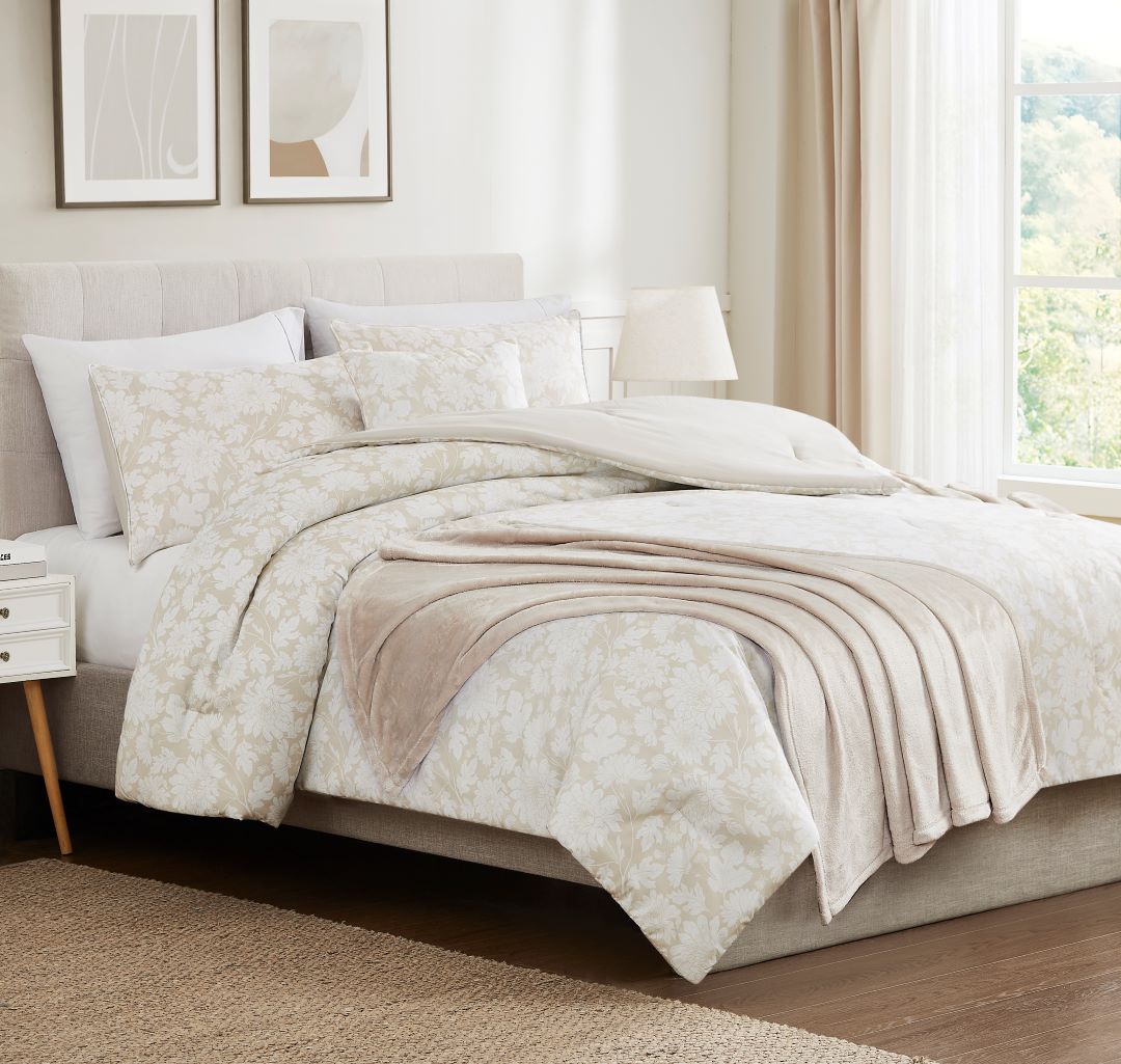 Emma 5pc Print Comf W/Throw Q