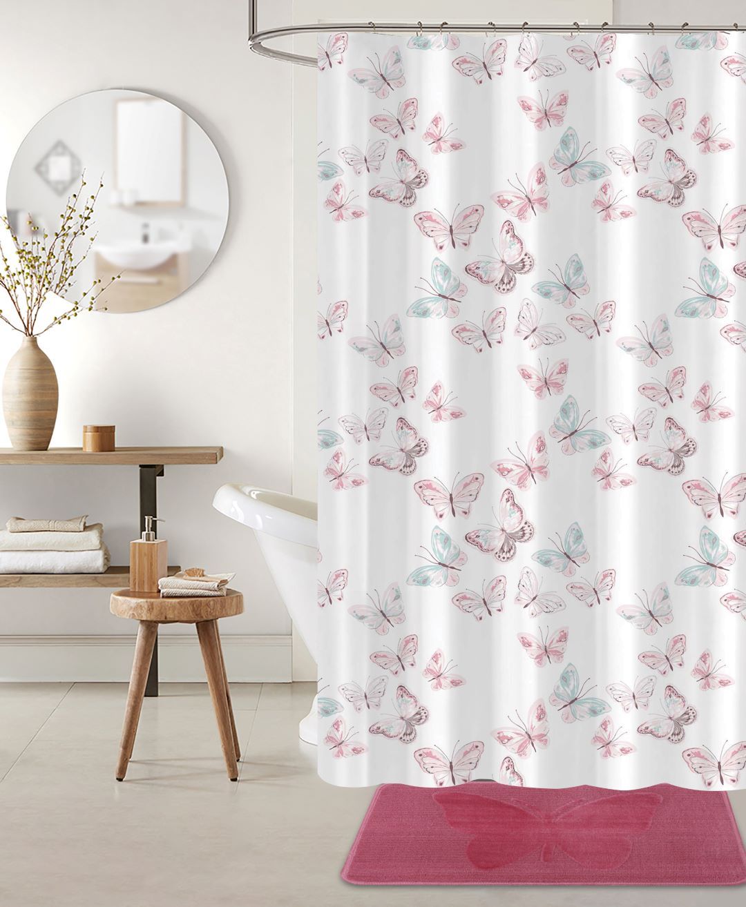 Peva Butterfly 14pc Bath Set 18x30 Blush