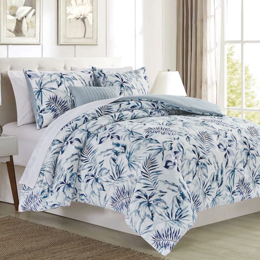 5 Pc Sonya Printed Comforter Set Blue Queen