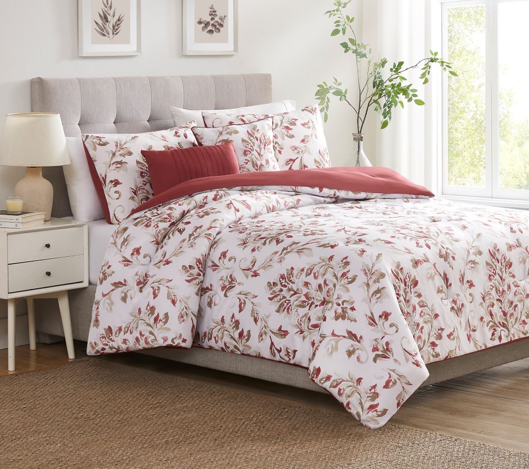 5 Pc Skylar Damask Printed Comforter Set Taupe King