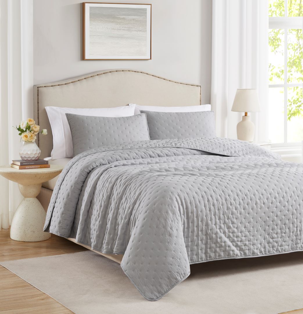 Caitlyn 3pc Washed Pinsonic Quilt Grey Q
