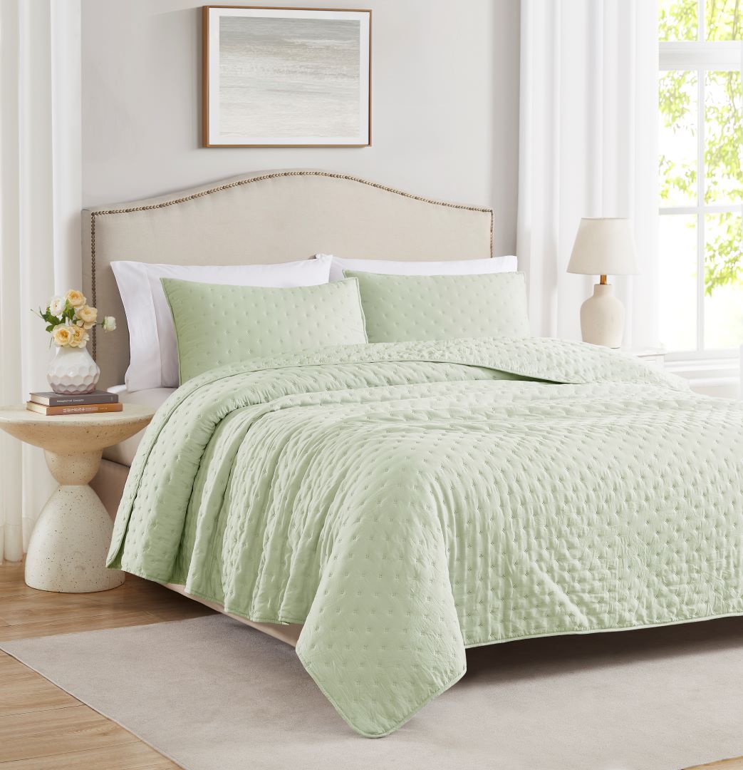 Caitlyn 2pc Washed Pinsonic Quilt Sage T