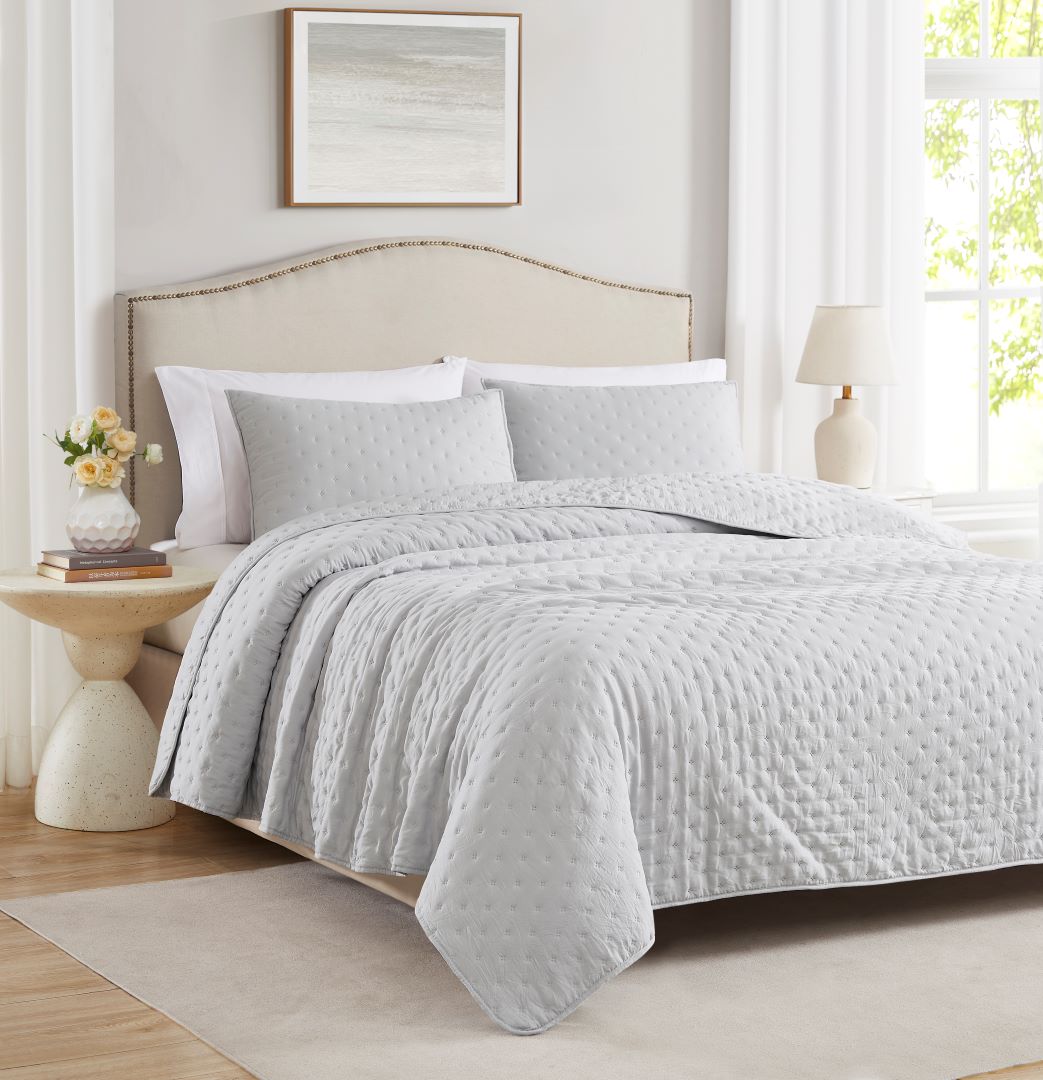 Caitlyn 3pc Washed Pinsonic Quilt Silver K