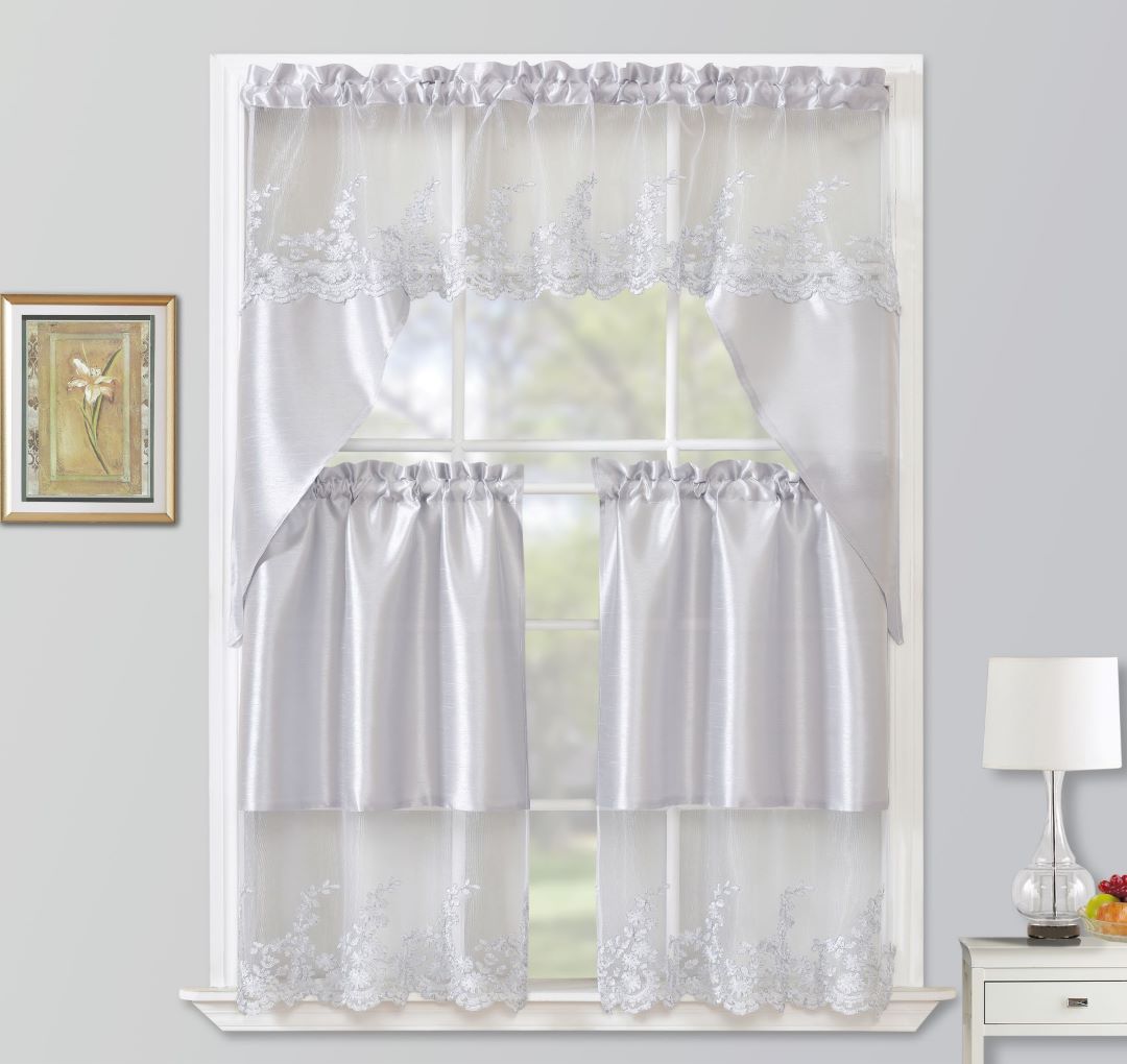 Bethany 3PC Kitchen Tier & Swag Set Silver