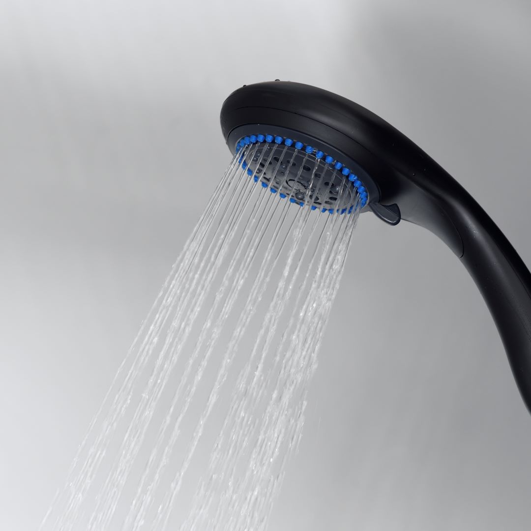 5 Function Hand Held Shower Head Black 8cm