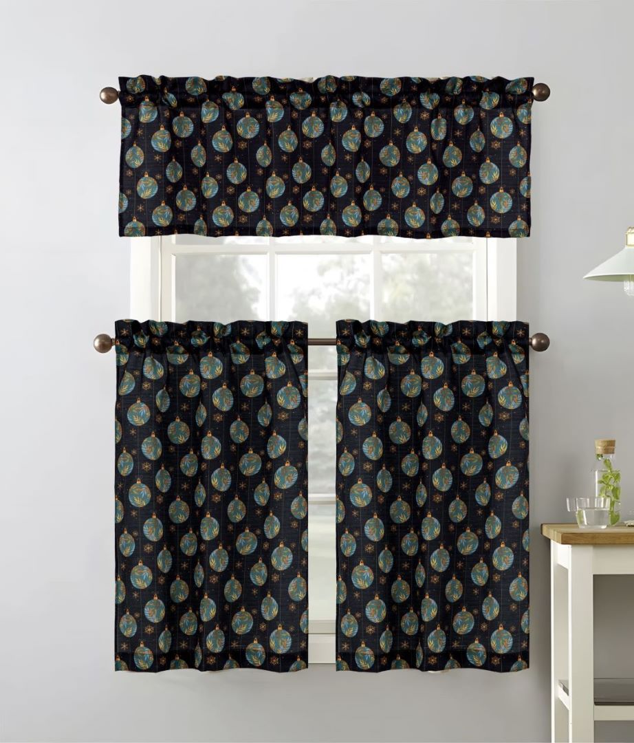 Christmas Ornaments Printed Kitchen Curtain