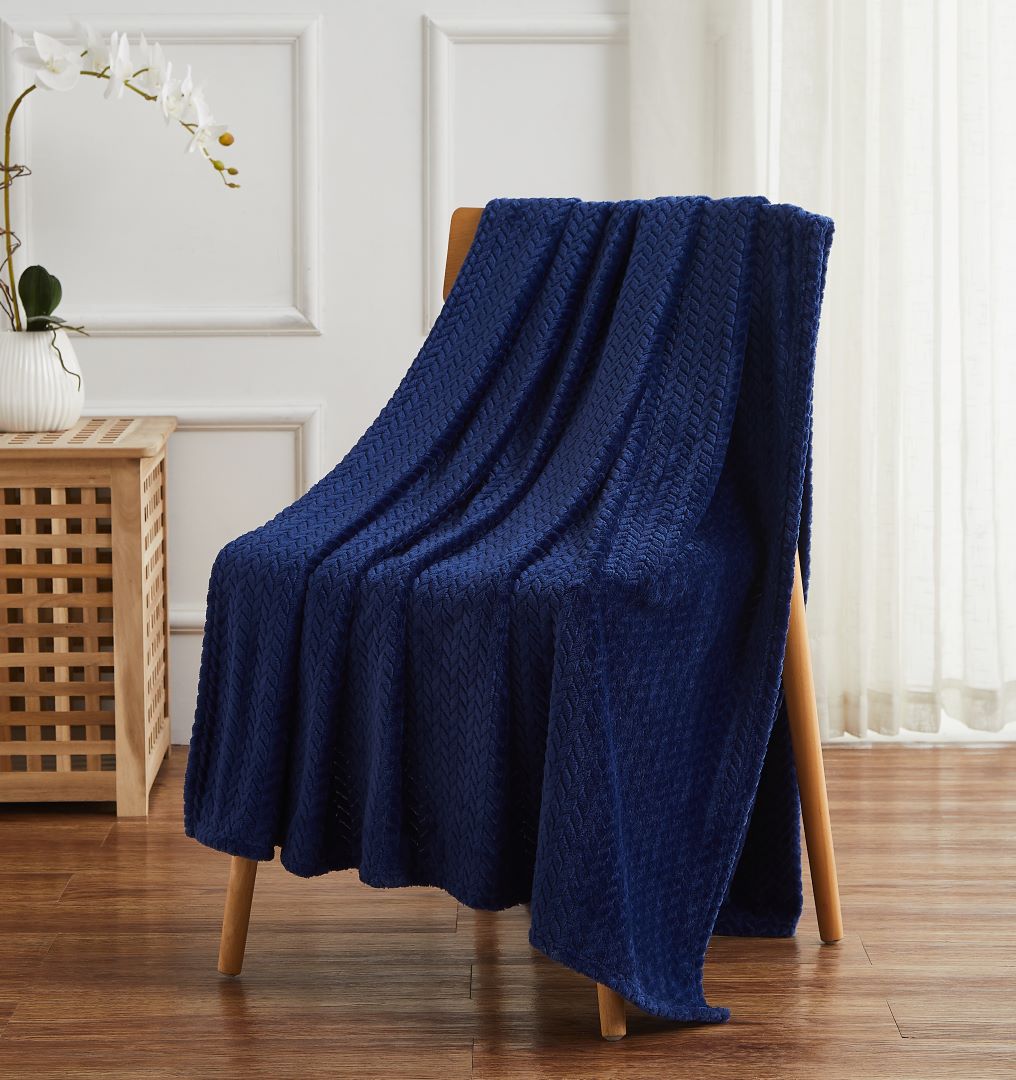 Herringbone Throw 300gsm 50"x70" Navy