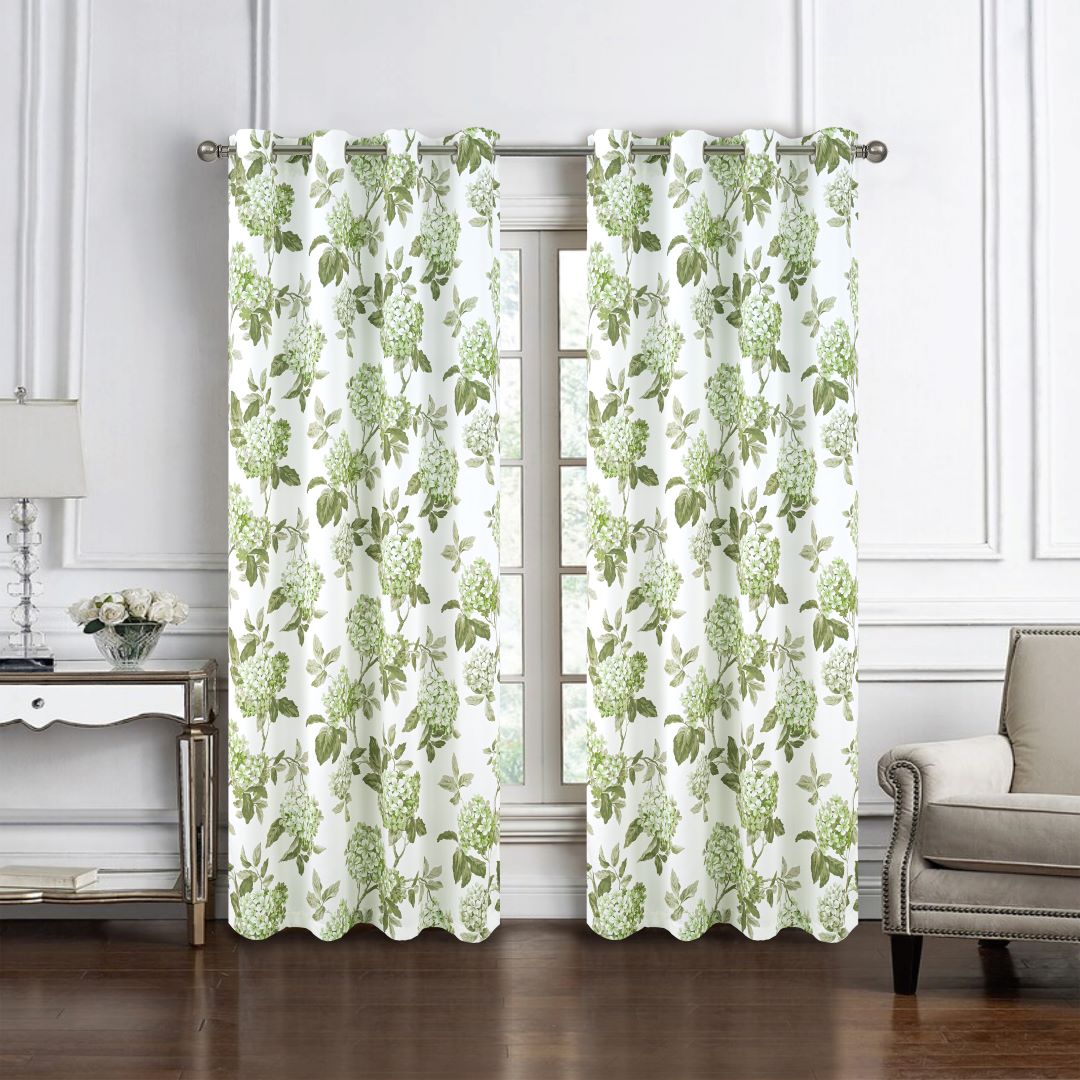 Hydrangea Printed Blackout Grommet Panel 90" Green