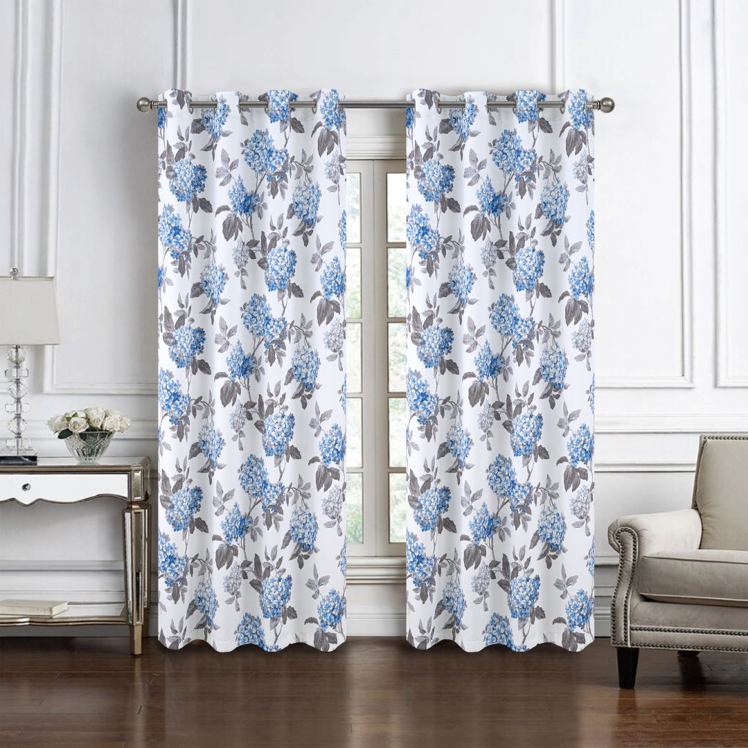 Hydrangea Printed Blackout Grommet Panel 84" Blue