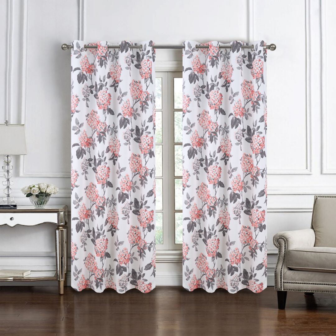 Hydrangea Printed Blackout Grommet Panel 84" Rose