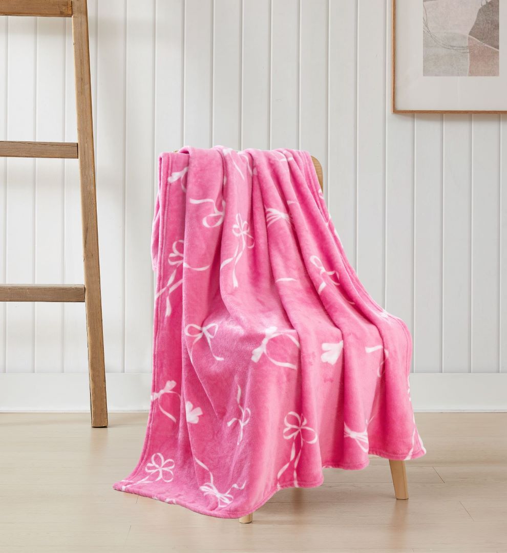 Bows Printed Flannel Throw 50"x 60"