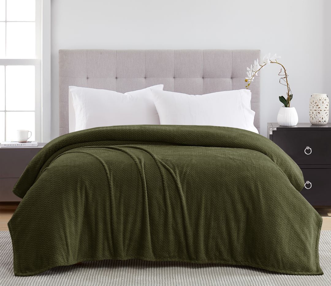 Jacquard Collection Herringbone Blanket 90"x90" Green In Rolled