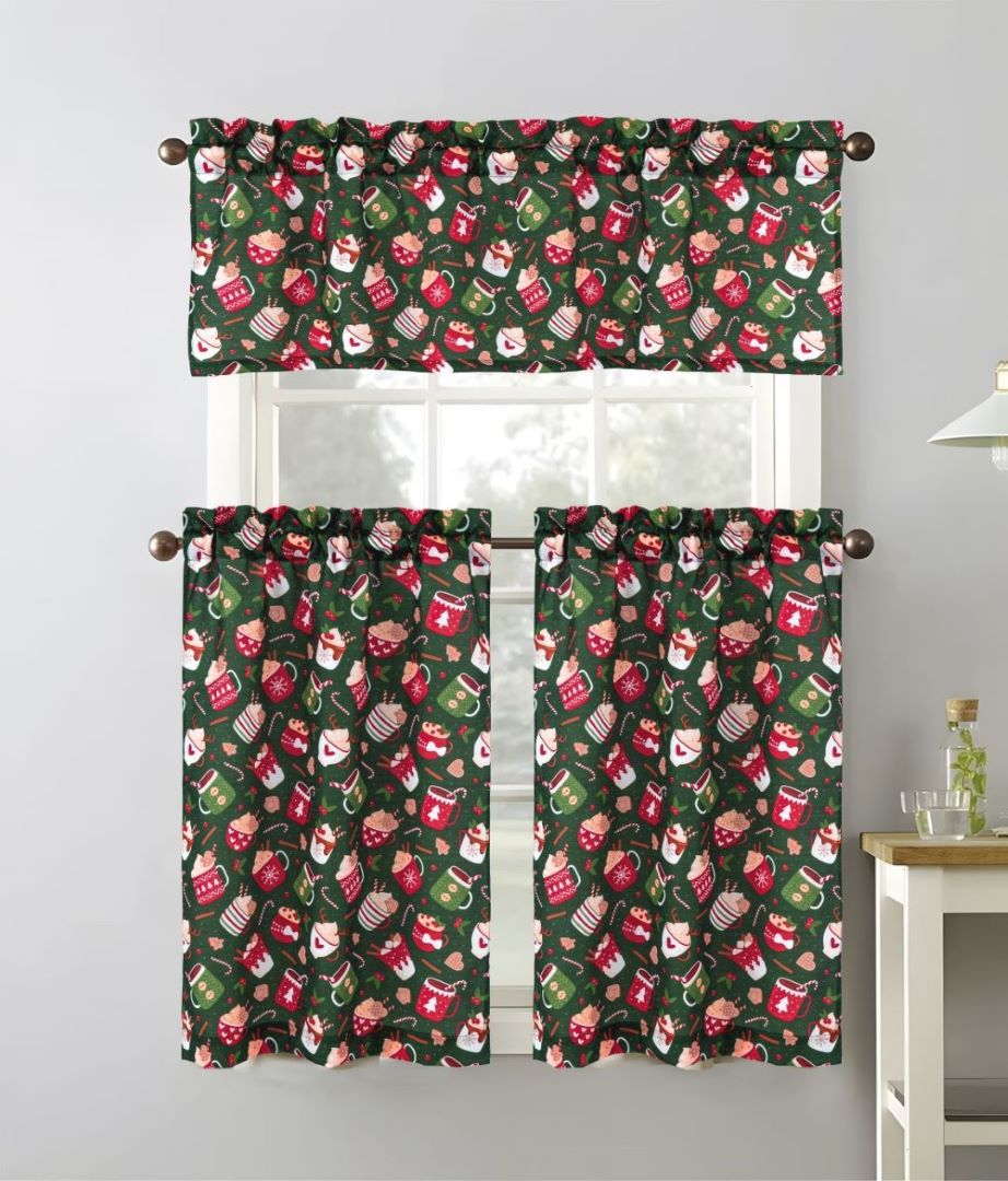 Christmas Hot Cocoa Printed Kitchen Curtain