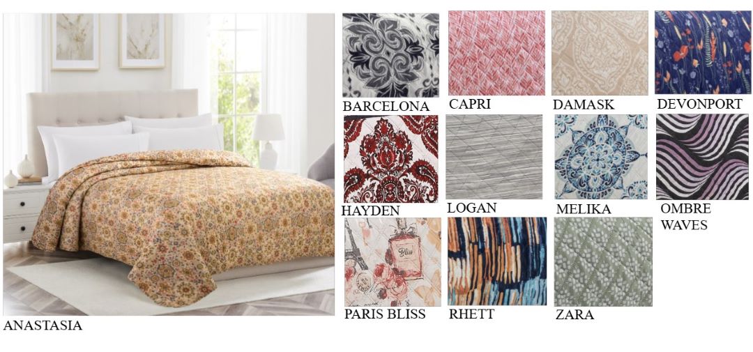 Aurora 1pc Printed Pinsonic Rolled Quilt Assorted King