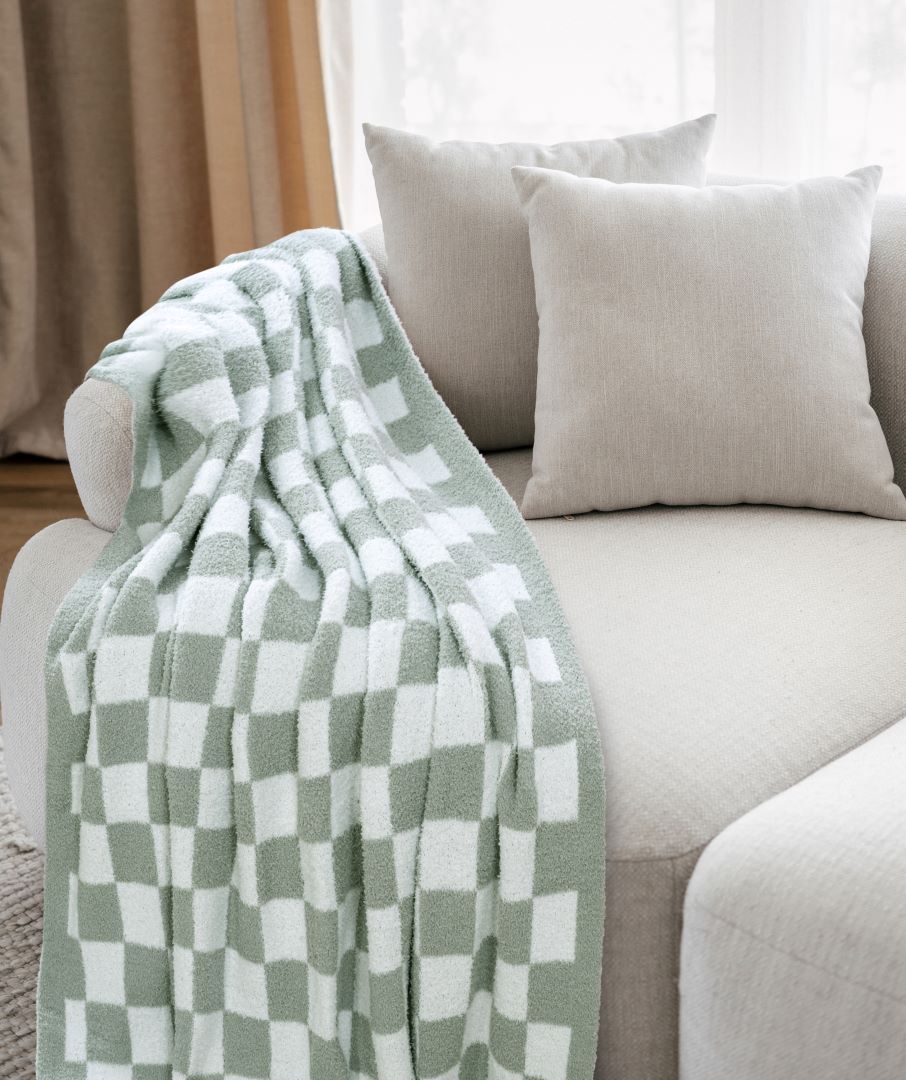 Checker Feather Knit Throw 50"x60" Sage