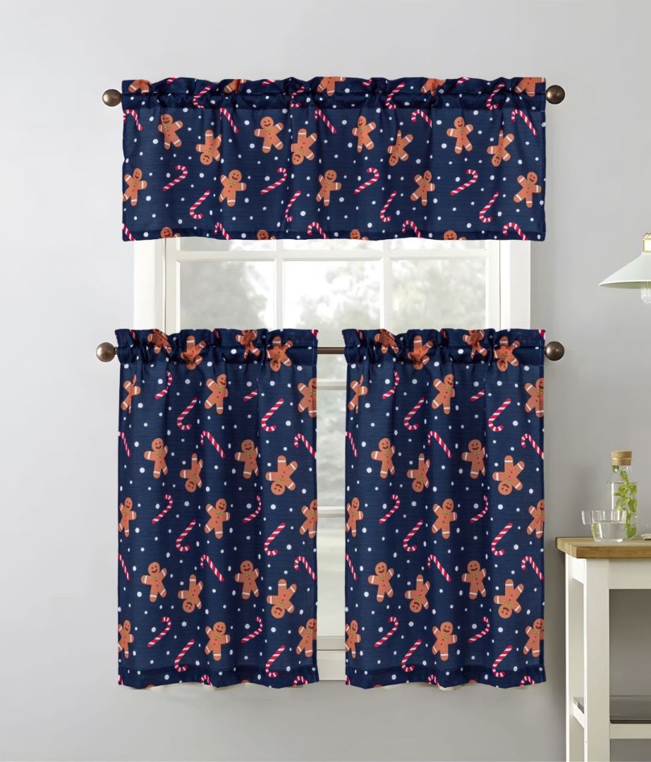 Christmas Gingerbread Candy Printed Kitchen Curtain