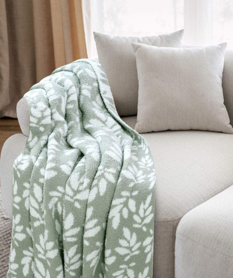Leaf Feather Knit Throw 50"x60" Sage