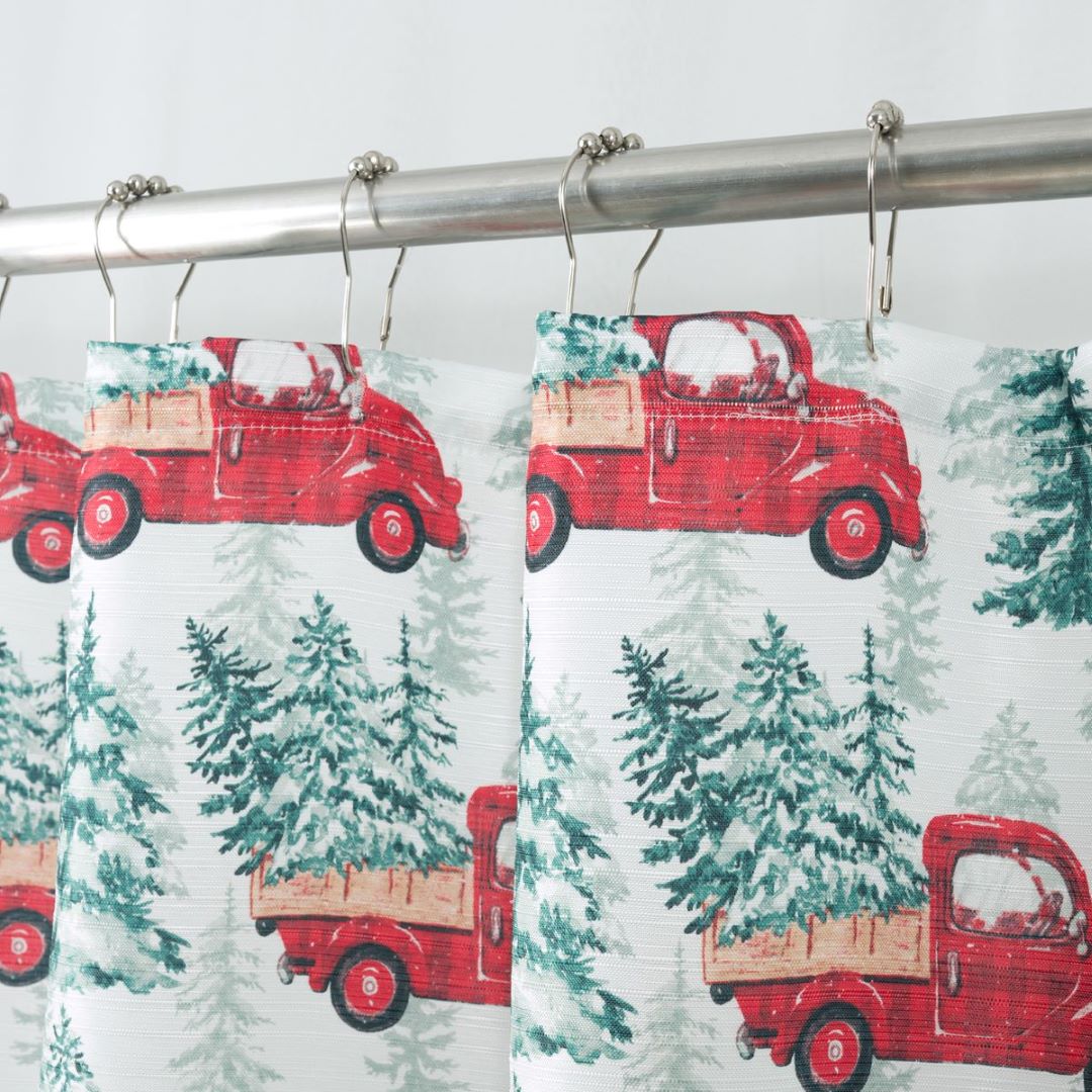 Christmas 23 Microfiber Plaid Truck Shower Curtain