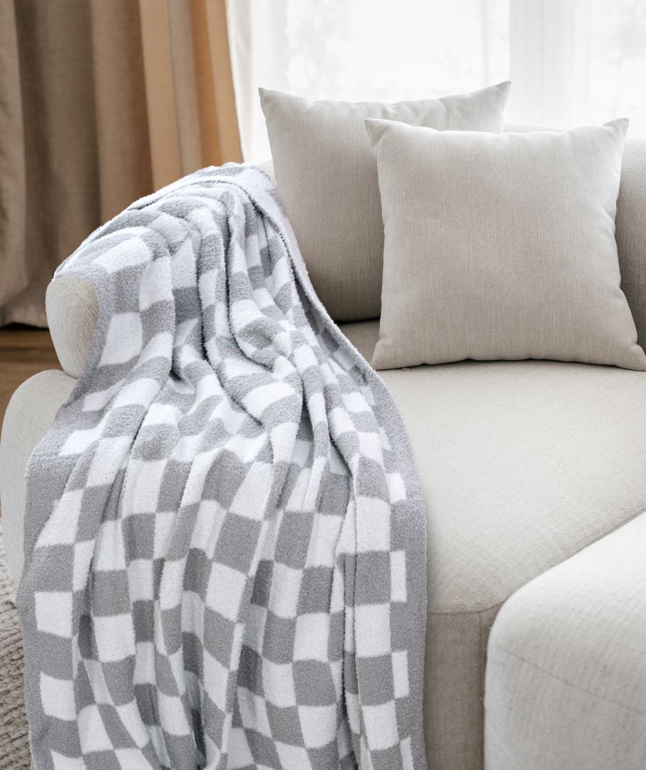 Checker Feather Knit Throw 50"x60" Grey