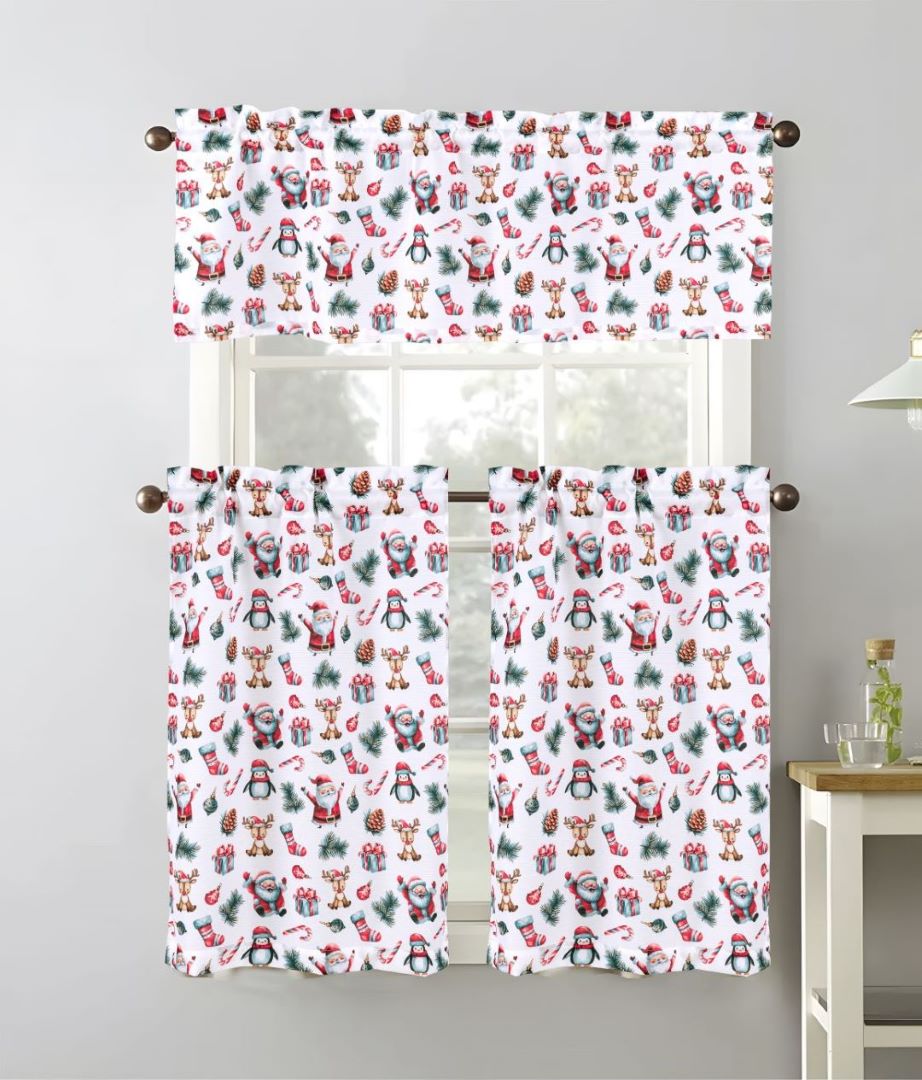 Christmas Santa Printed Kitchen Curtain