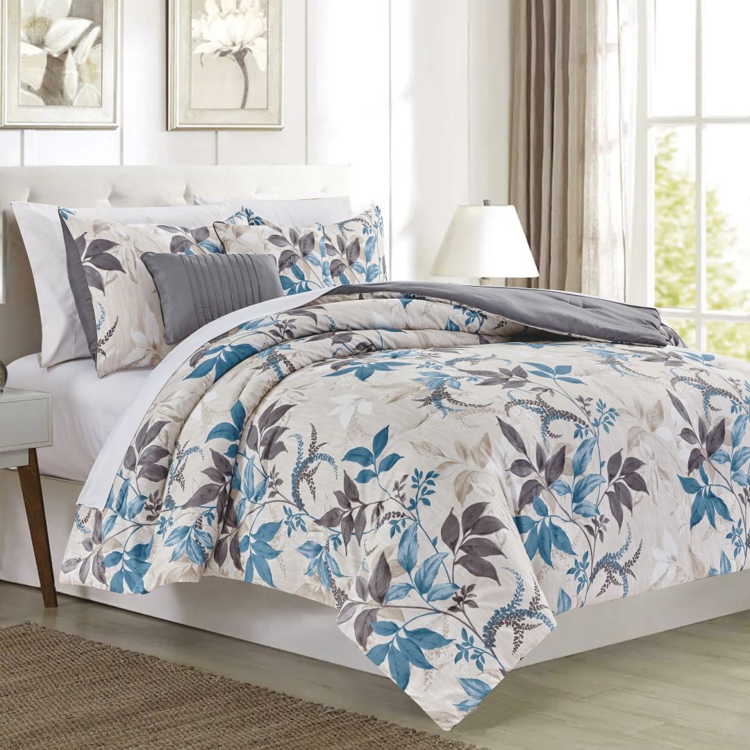 5 Pc Darcy Printed Comforter Set Teal Queen