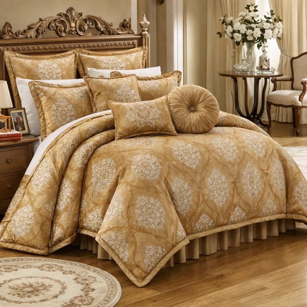 Aubrey Jacquard 9pc Comforter Set Gold King