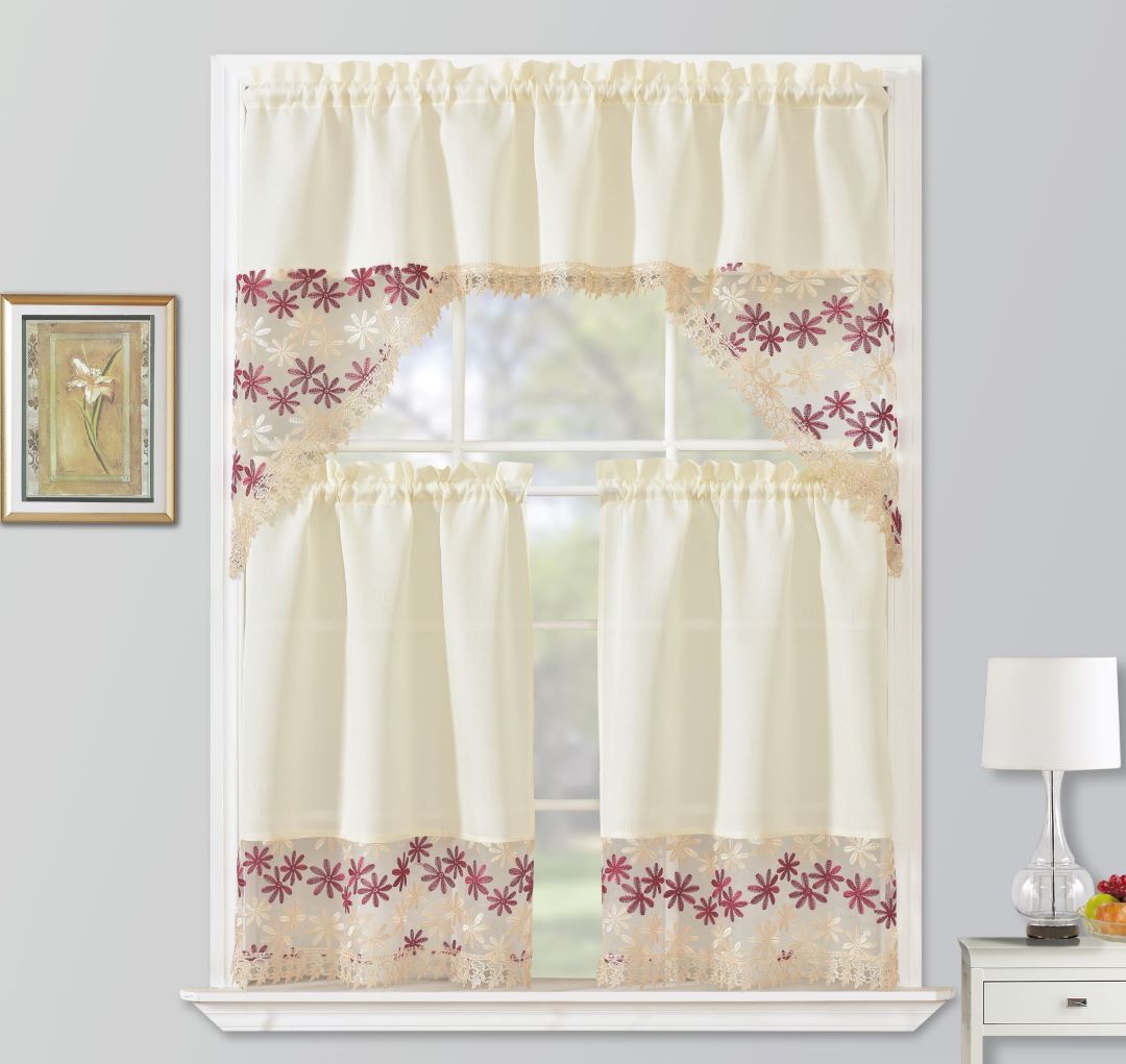 Mackenzie 3PC Kitchen Tier & Swag Set Red