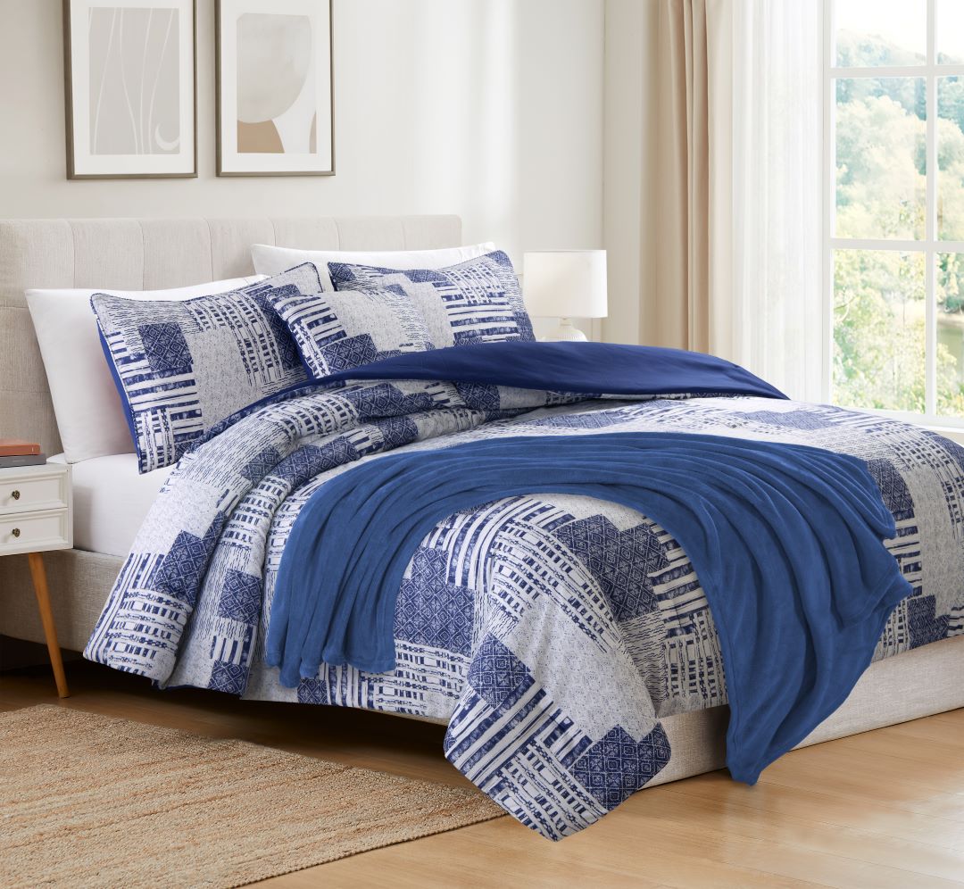 Caspian 5pc Print Comf W/Throw Q