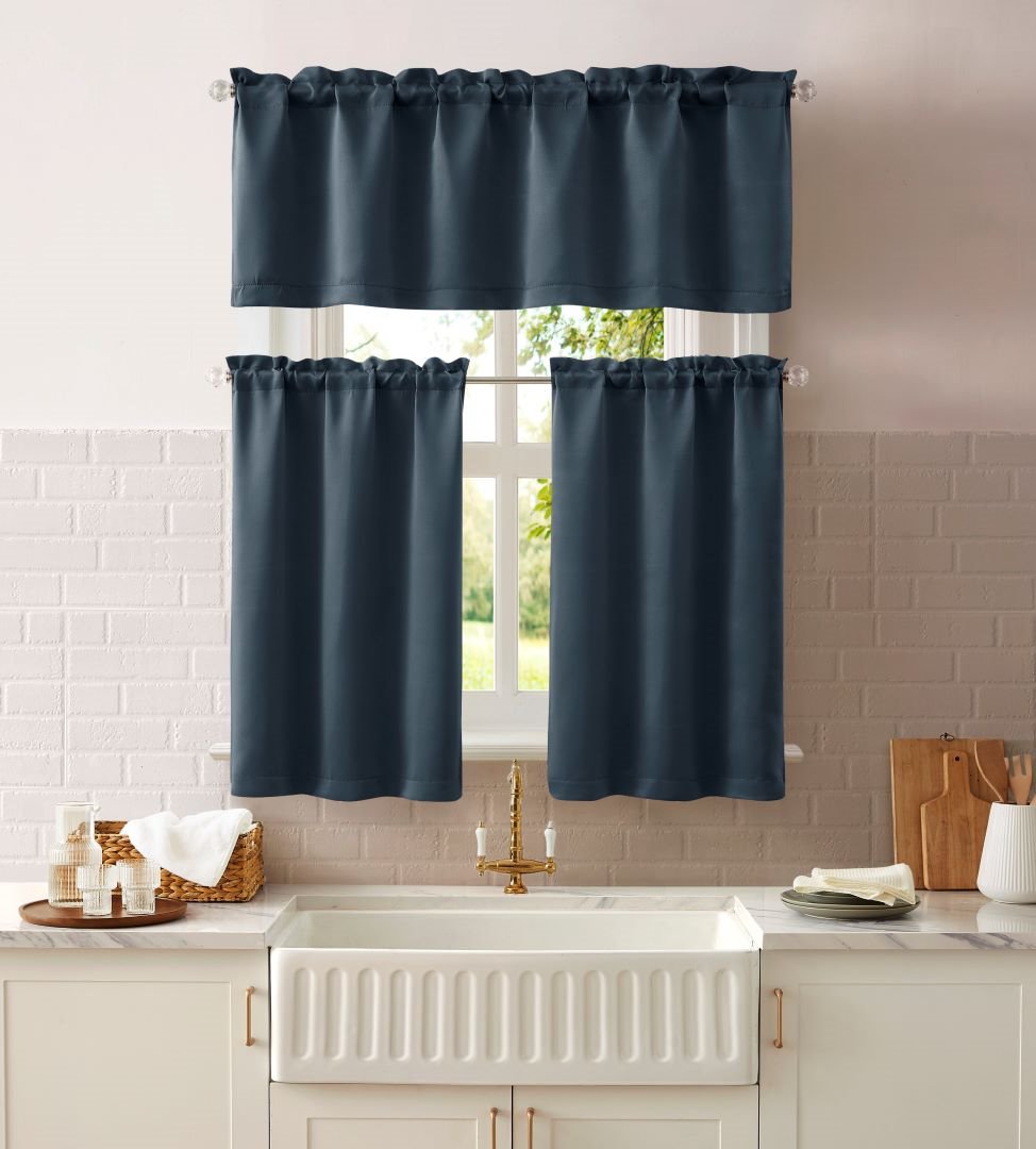 Anchorage Blackout Kitchen Curtain Navy Blue