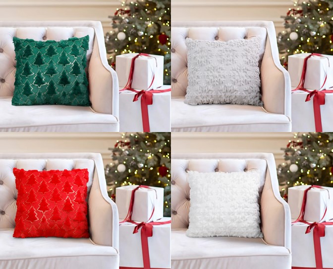 Xmas Emb Fur Pillow 20x20 NEST