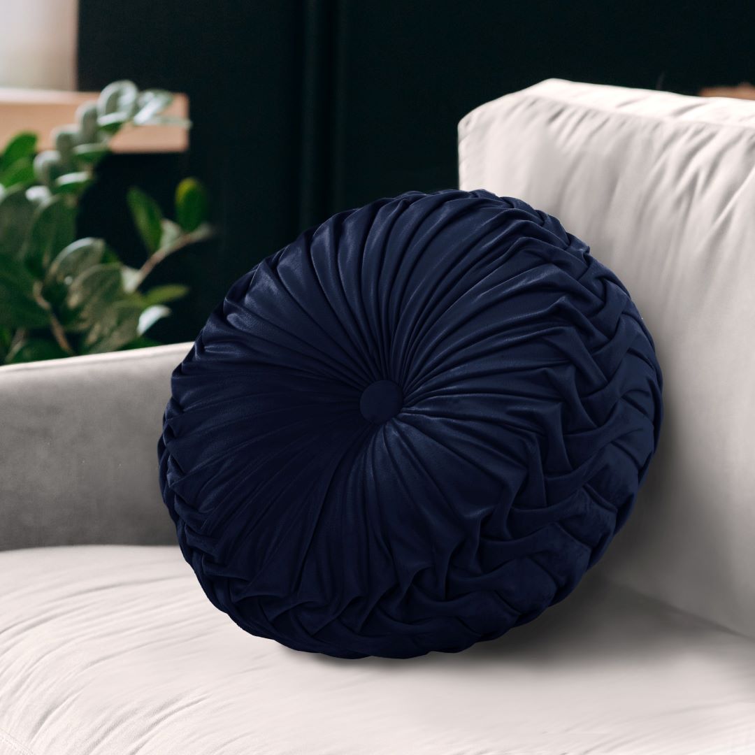 Gianny 18" Round Pleated Pillow Navy