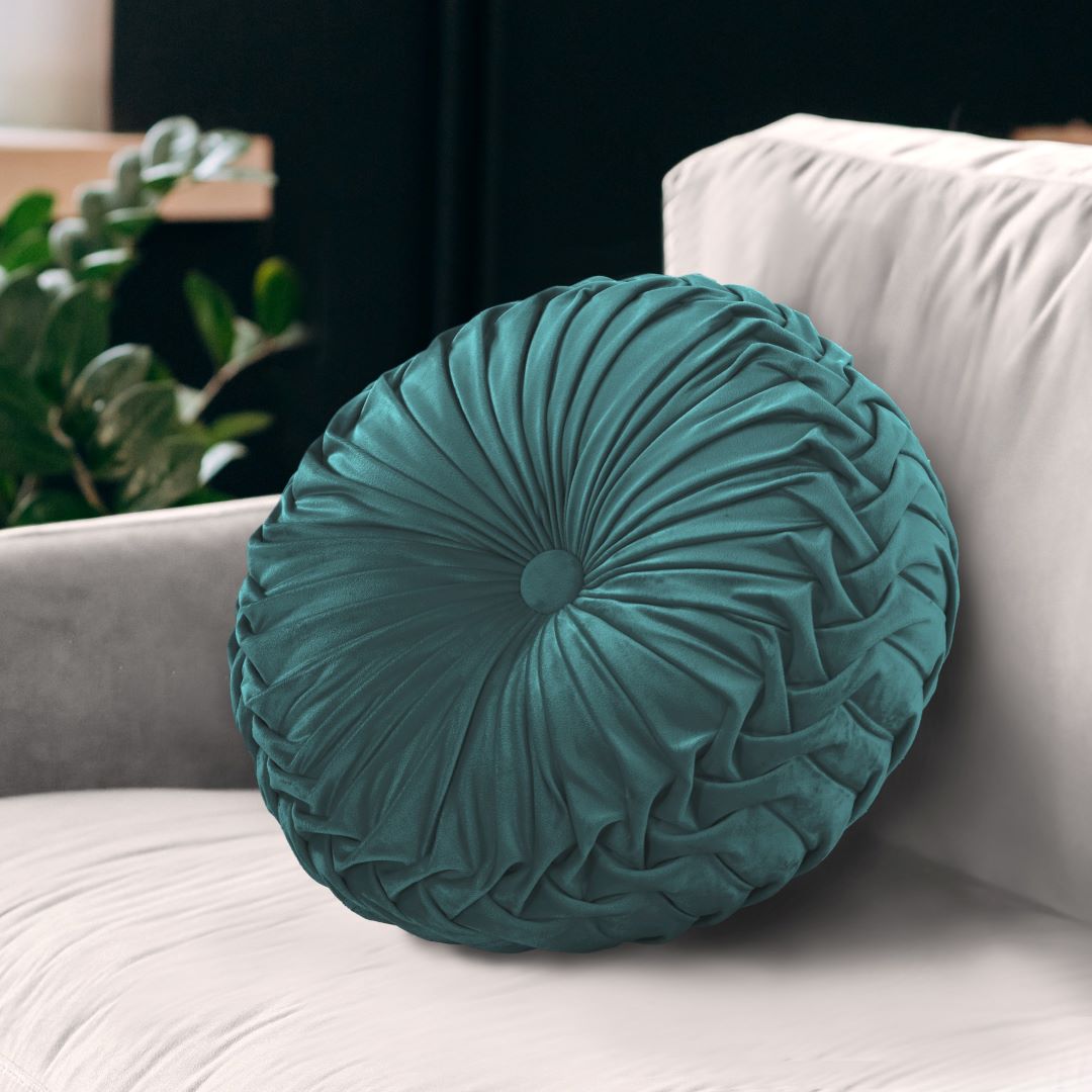 Gianny 18" Round Pleated Pillow Sage