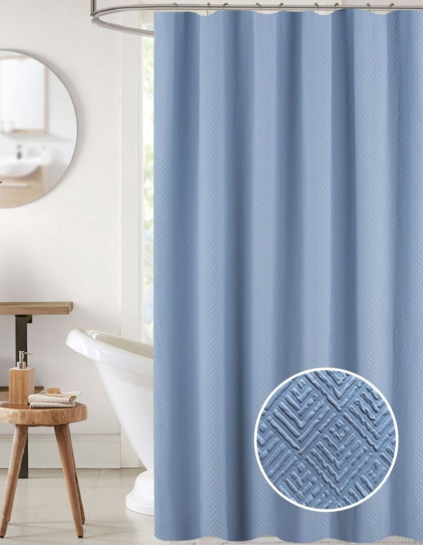 Maggie 3D Embossed Solid Shower Curtain Blue