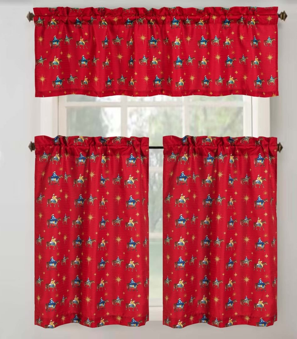 Christmas Three Kings Printed Kitchen Curtain Red