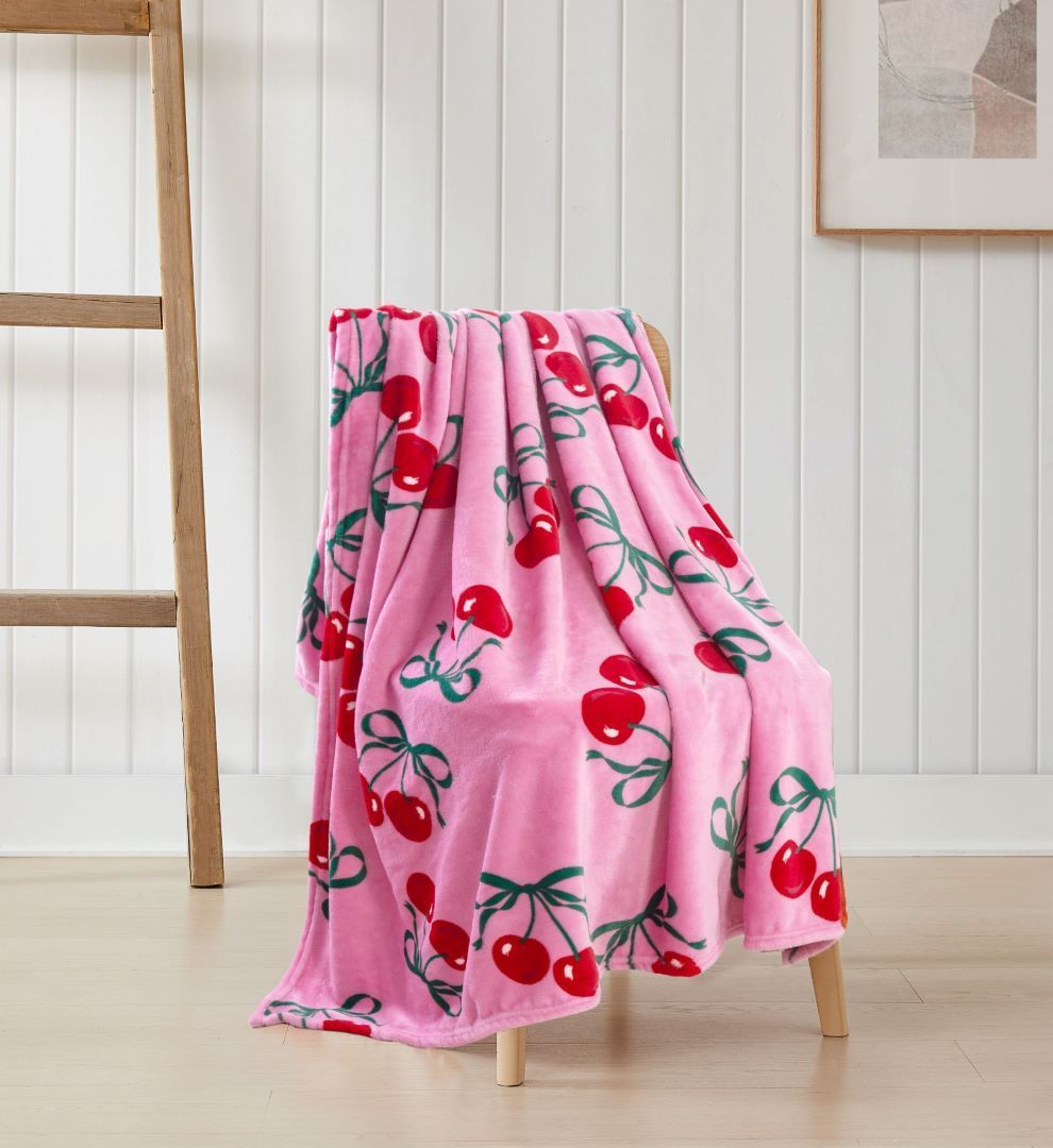 Cherries Printed Flannel Throw 50"x 60"