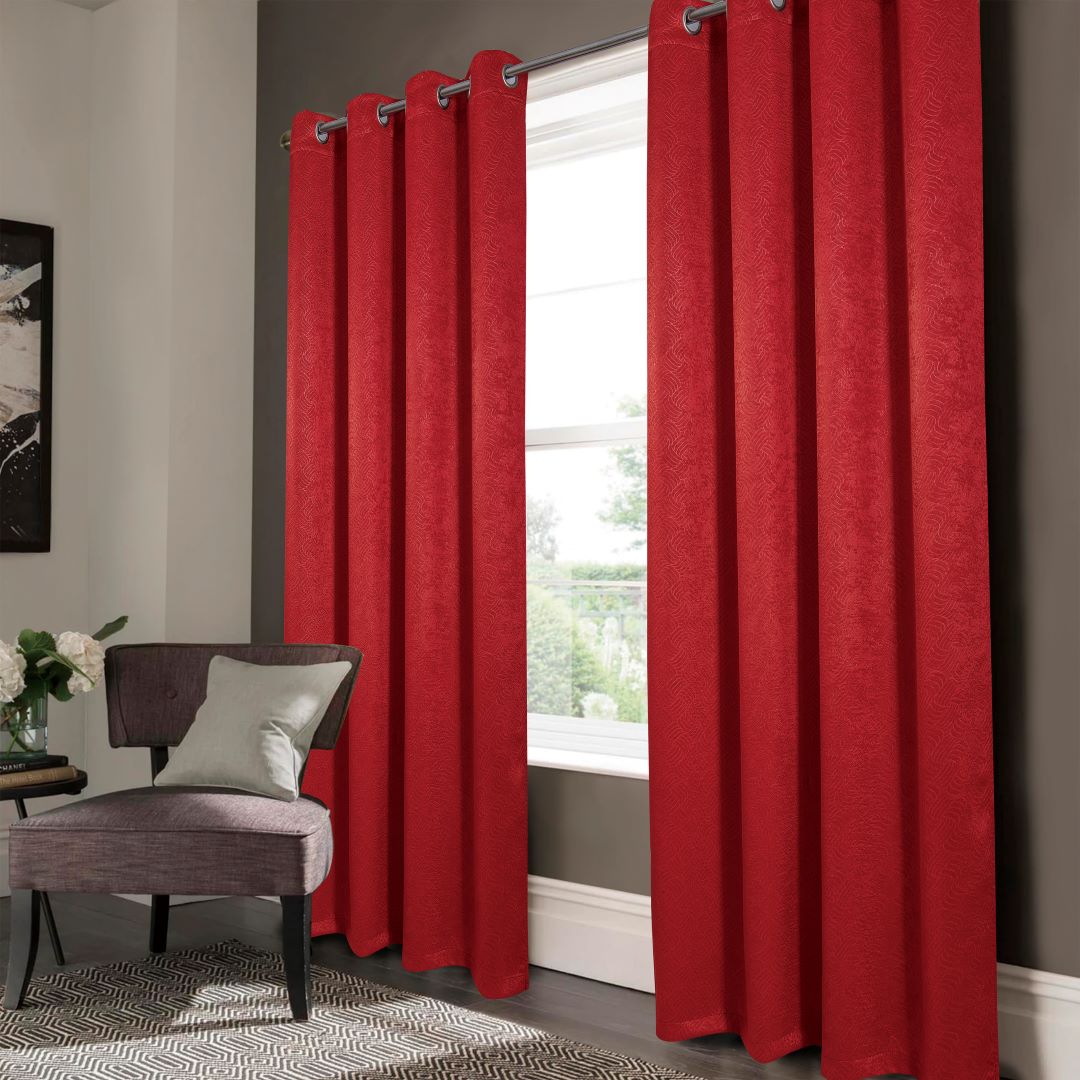Nellie Embossed Blackout Grommet Panel 84" Red