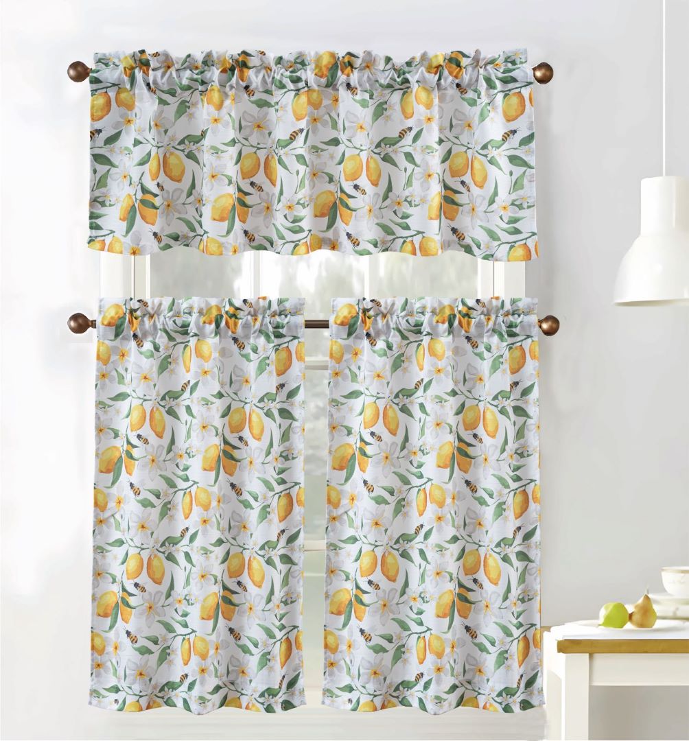 Cucina Lemon Bee Printed Slub Kitchen Curtain