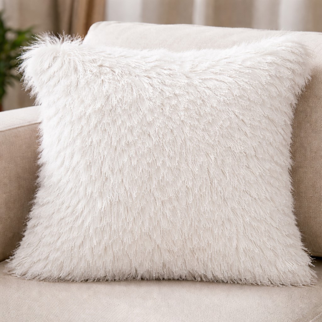 Alluree Shag Pillow 19" x 19" White