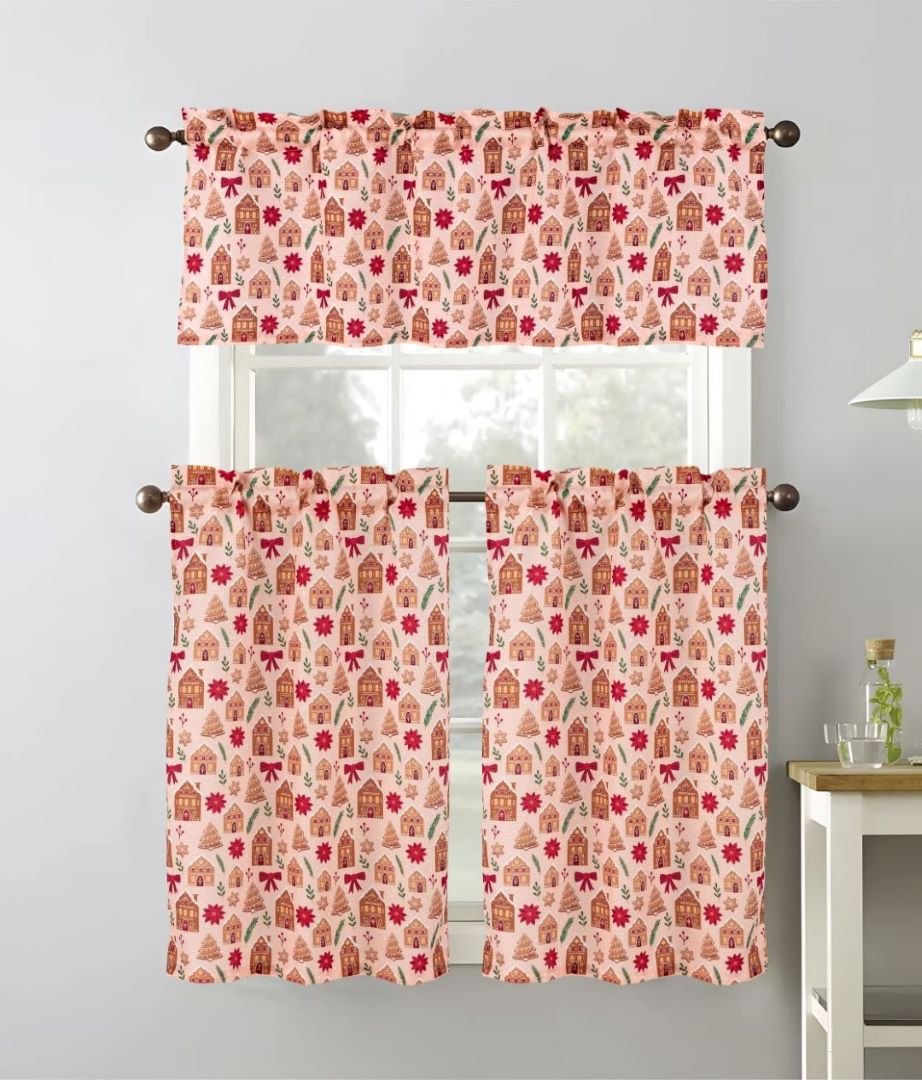 Christmas Gingerbread House Printed Kitchen Curtain