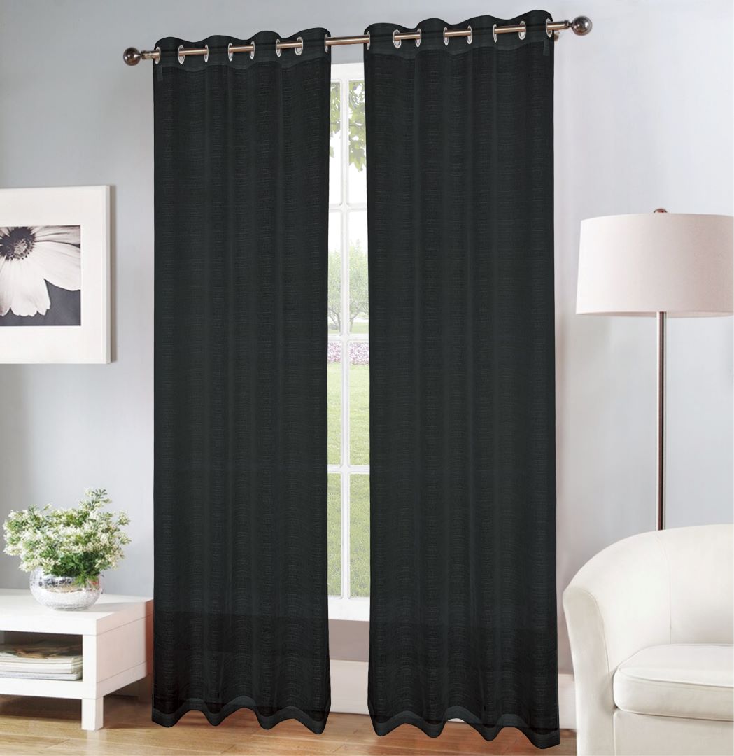 Erica Doily Stripe Grommet Panel 90" Black