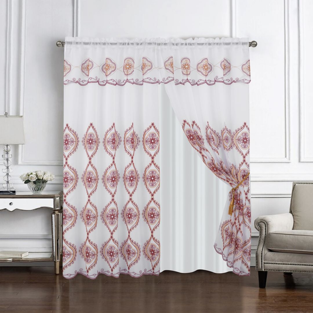 Arcadia Embroidered Panel 90" Burgundy