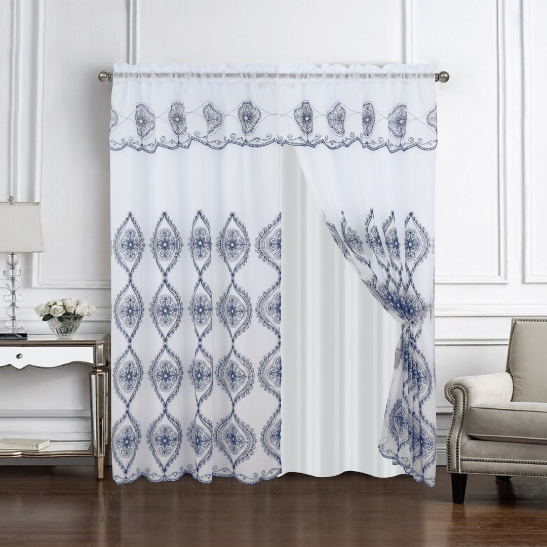 Arcadia Embroidered Panel 90" Navy