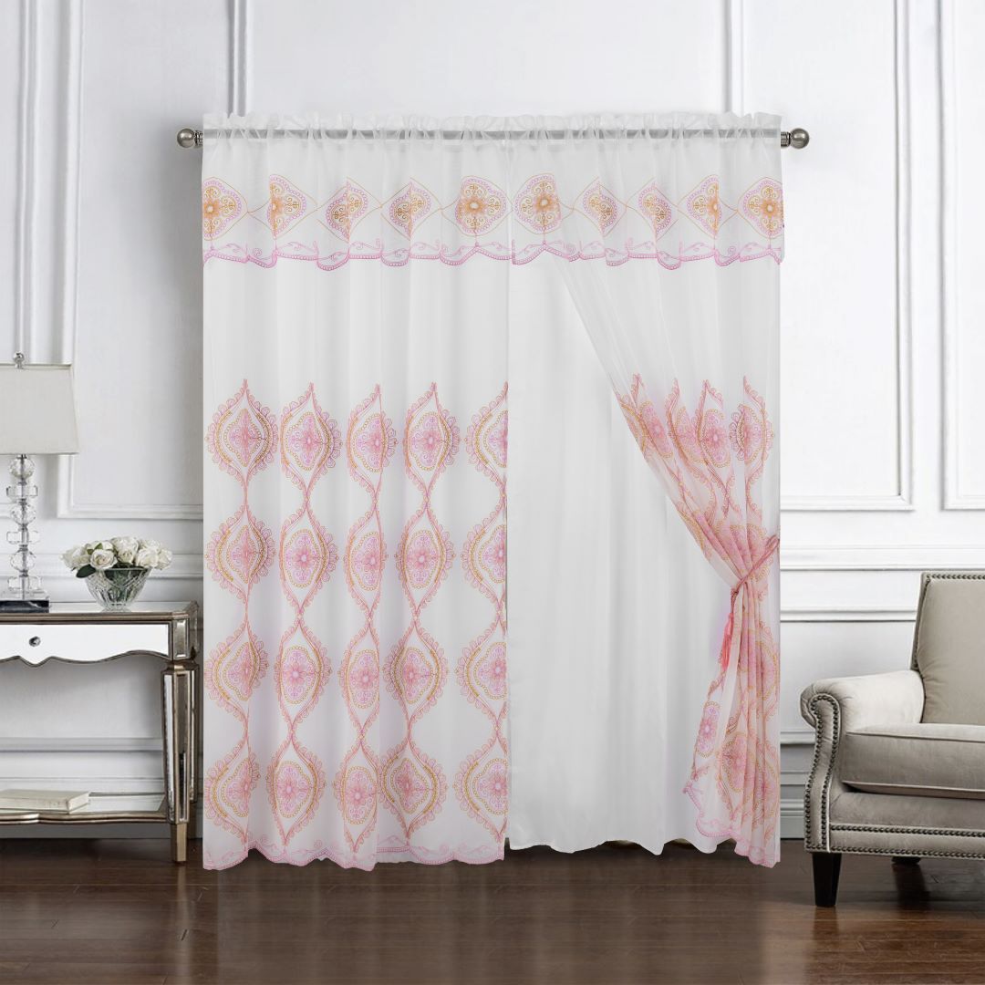 Arcadia Embroidered Panel 90" Pink